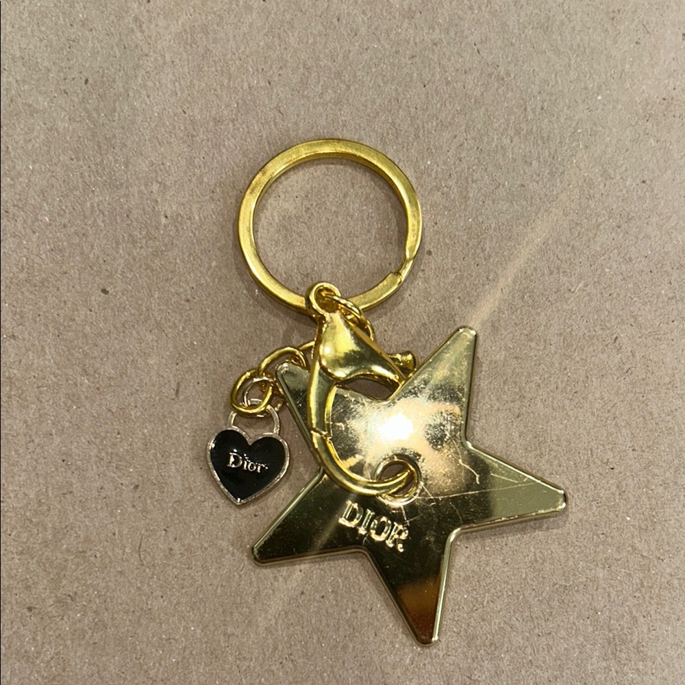 Dior Gold Star and Heart Keychain/Bag Charm